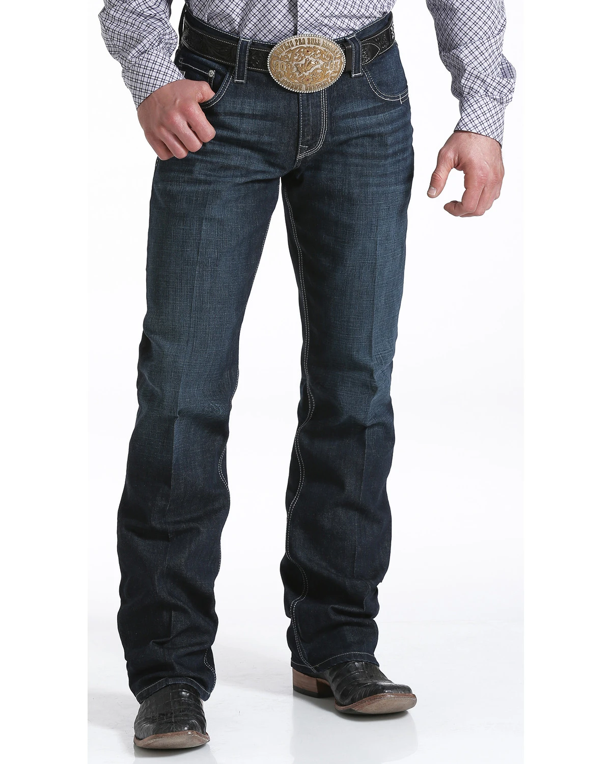 Cinch Men's Carter 2.4 Dark Wash Mid Rise Relaxed Bootcut Performance Jeans - Image 3