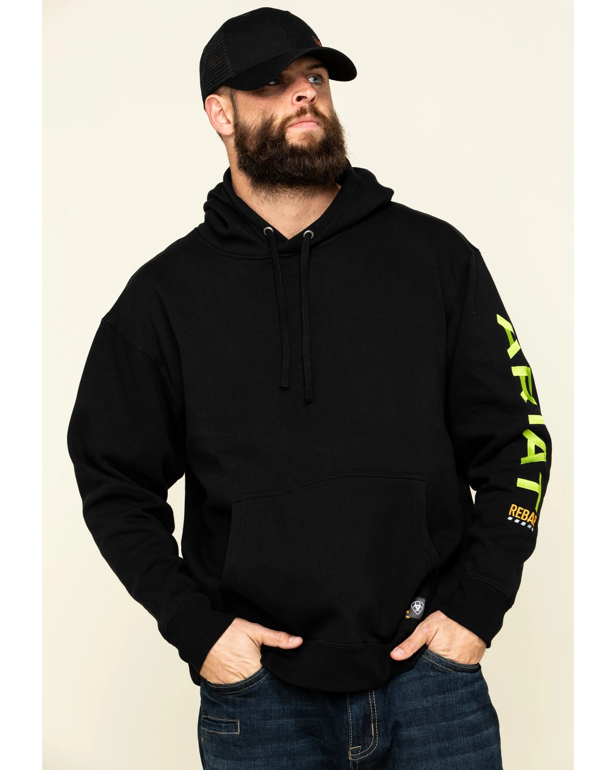Ariat Men's Black/Lime Rebar Graphic Hooded Work Sweatshirt