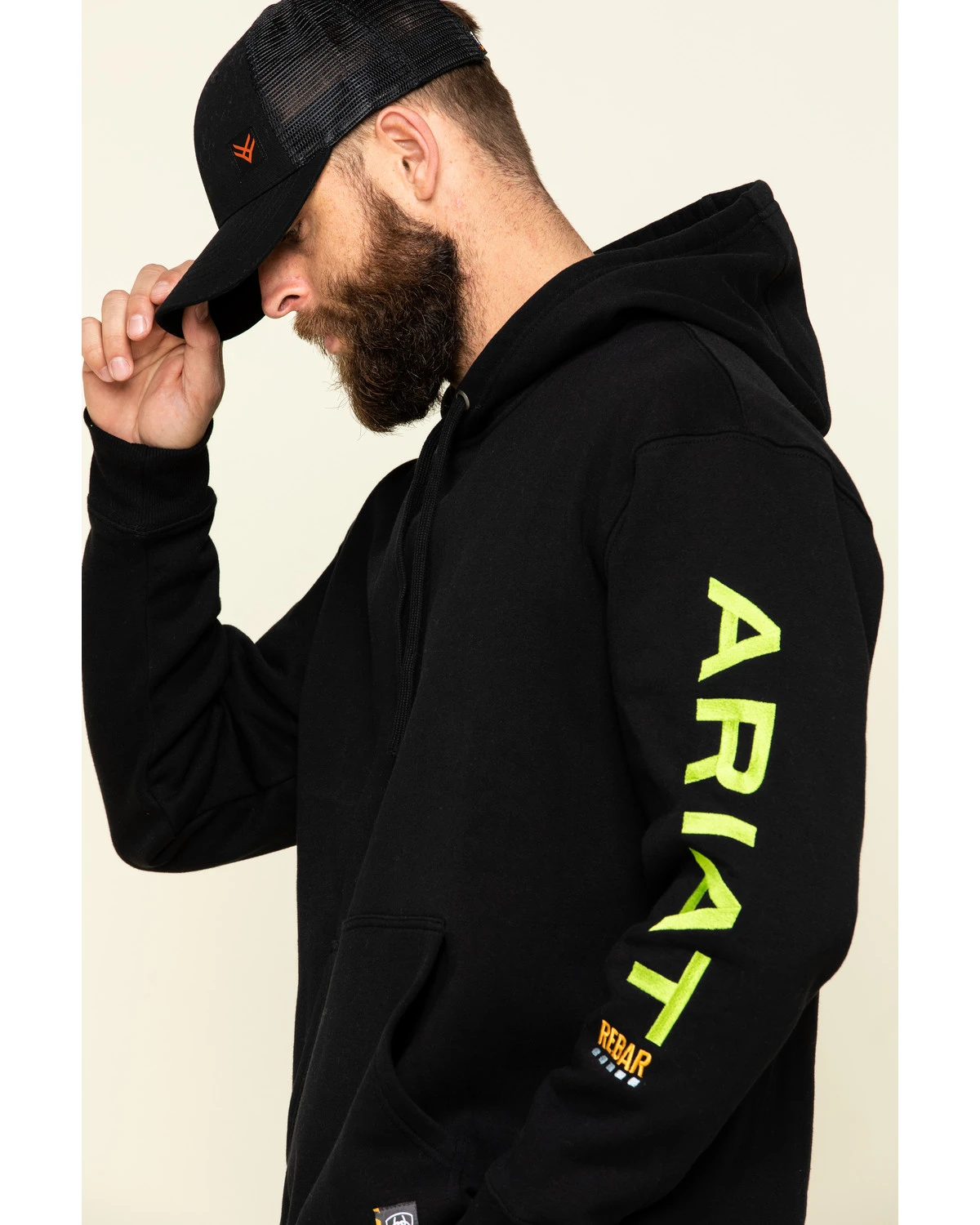 Ariat Men's Black/Lime Rebar Graphic Hooded Work Sweatshirt - Image 4