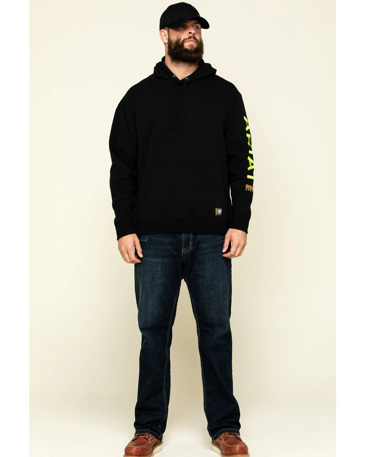 Ariat Men's Black/Lime Rebar Graphic Hooded Work Sweatshirt - Image 6