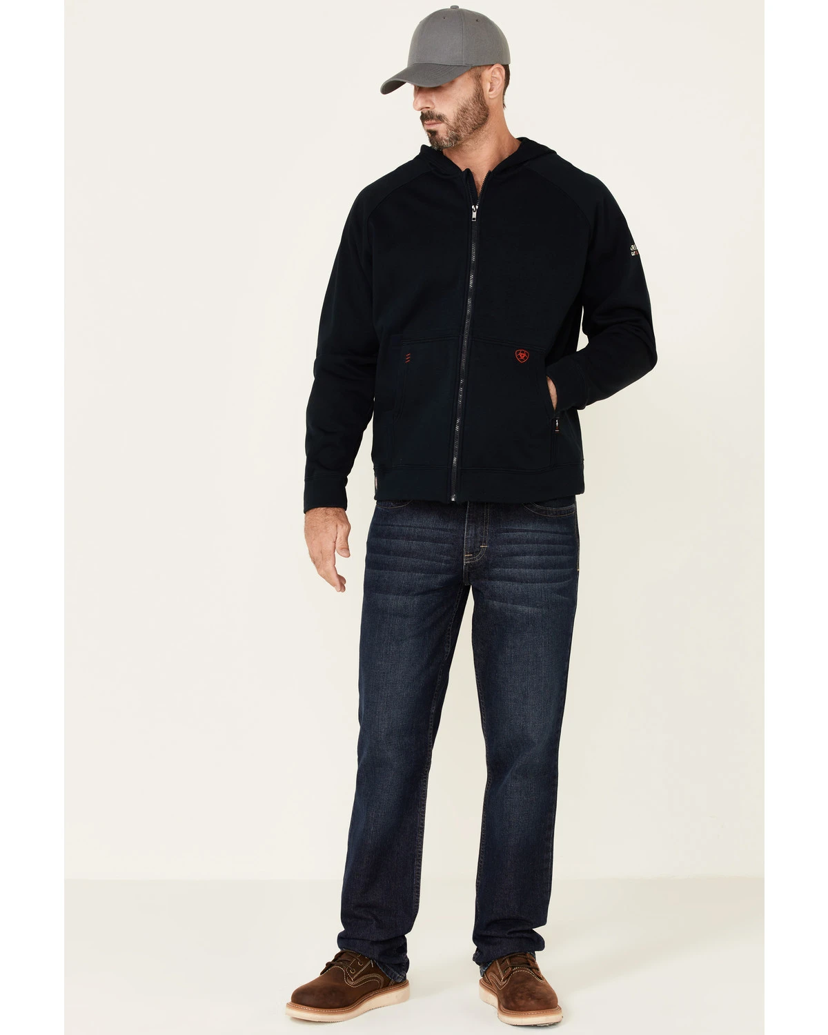 Ariat Men's FR Primo Fleece Alloy Flag Graphic Zip-Front Hooded Work Jacket - Image 2