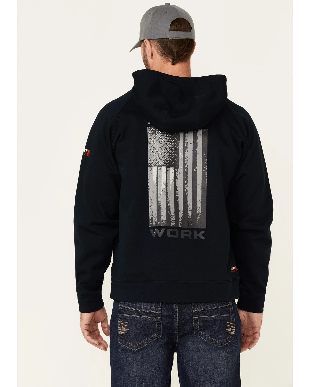 Ariat Men's FR Primo Fleece Alloy Flag Graphic Zip-Front Hooded Work Jacket - Image 4