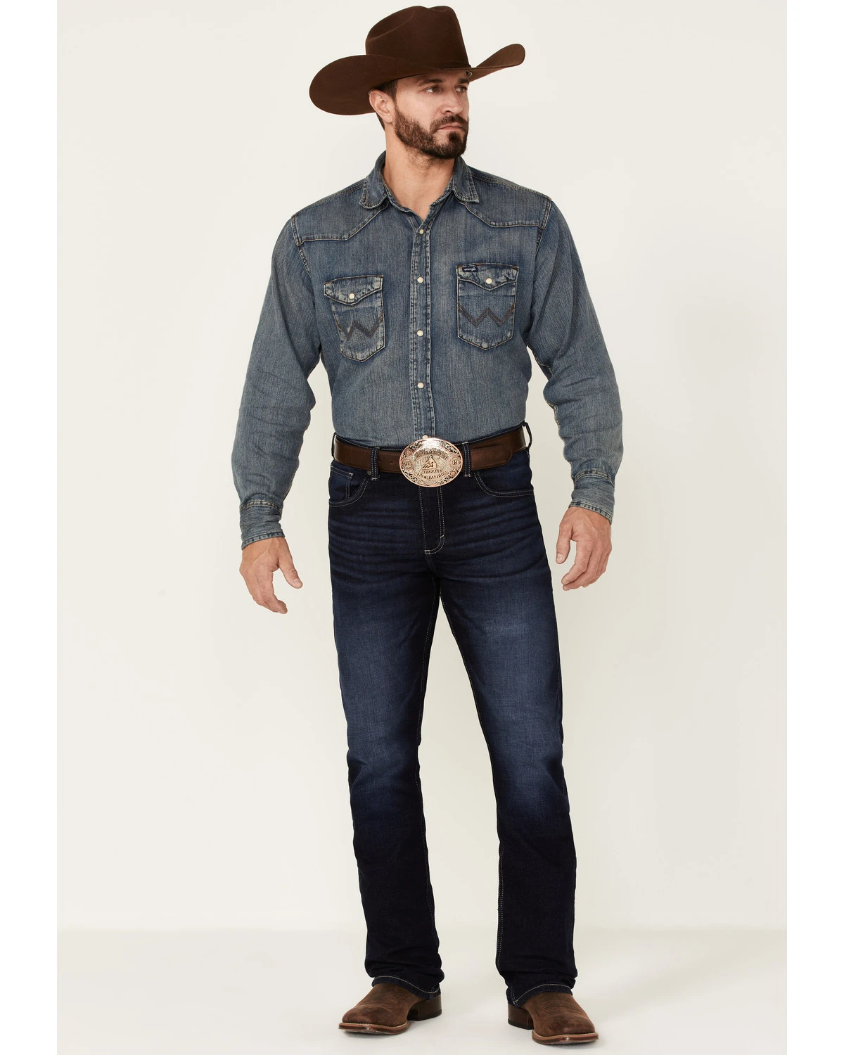 Wrangler 20X Men's Azure Vintage Dark Wash Stretch Slim Bootcut Jeans - Long