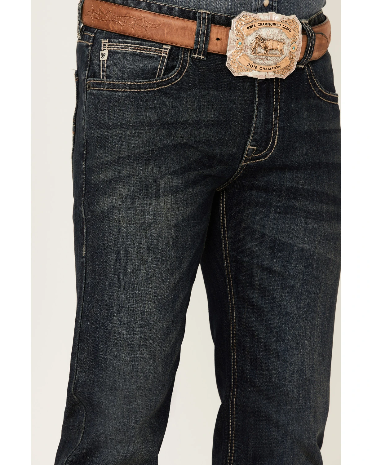 Rock & Roll Denim Men's Vintage Dark Revolver Stretch Slim Straight Jeans - Image 4
