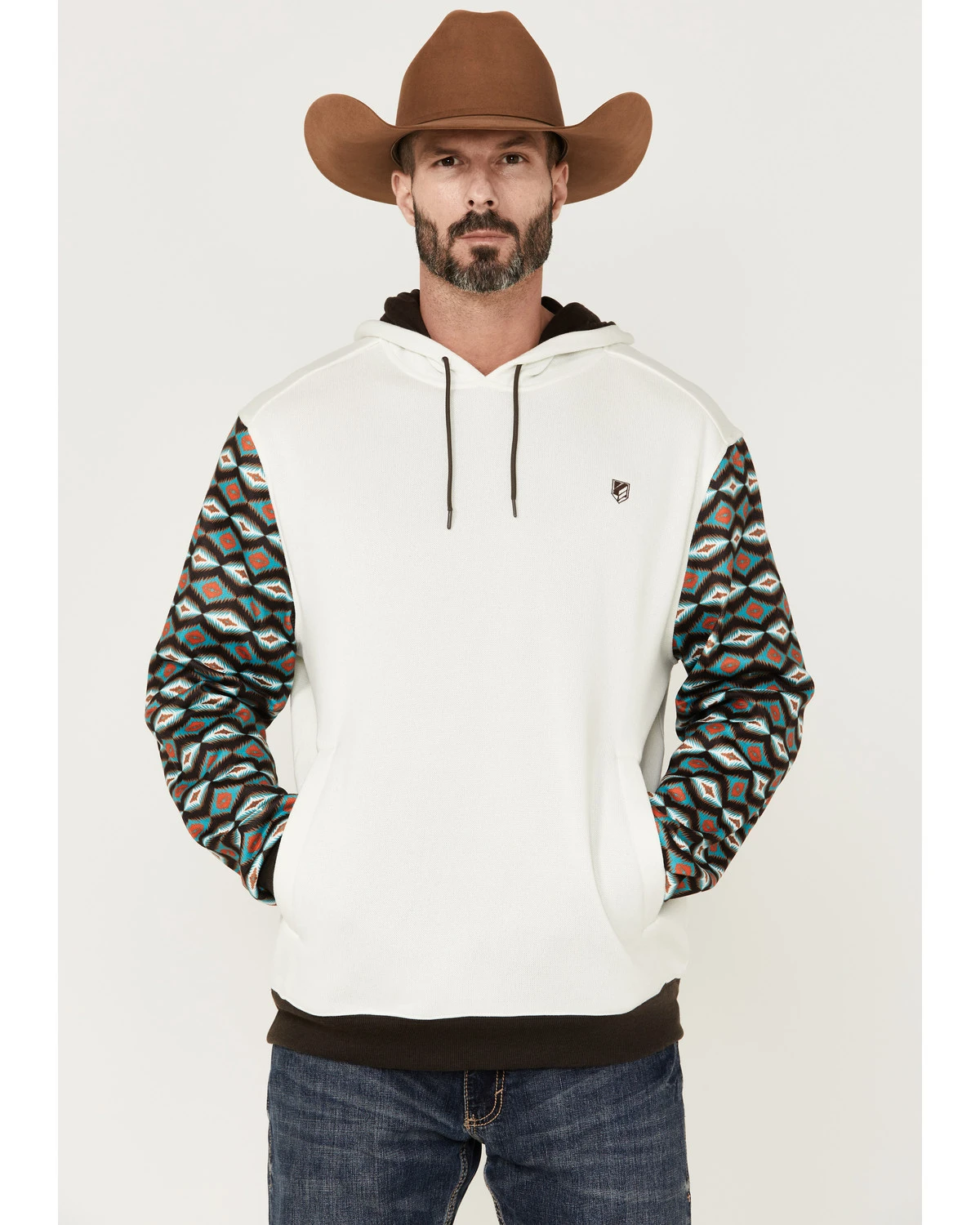 RANK 45 Men's Rustler Southwestern Color-Block Sleeve Hooded Sweatshirt - Image 2