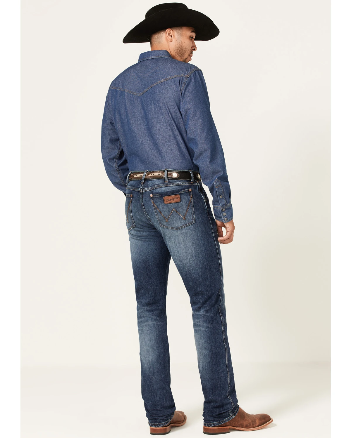 Wrangler Retro Men's Ranch Med Dark Wash Stretch Slim Straight Jeans - Image 3