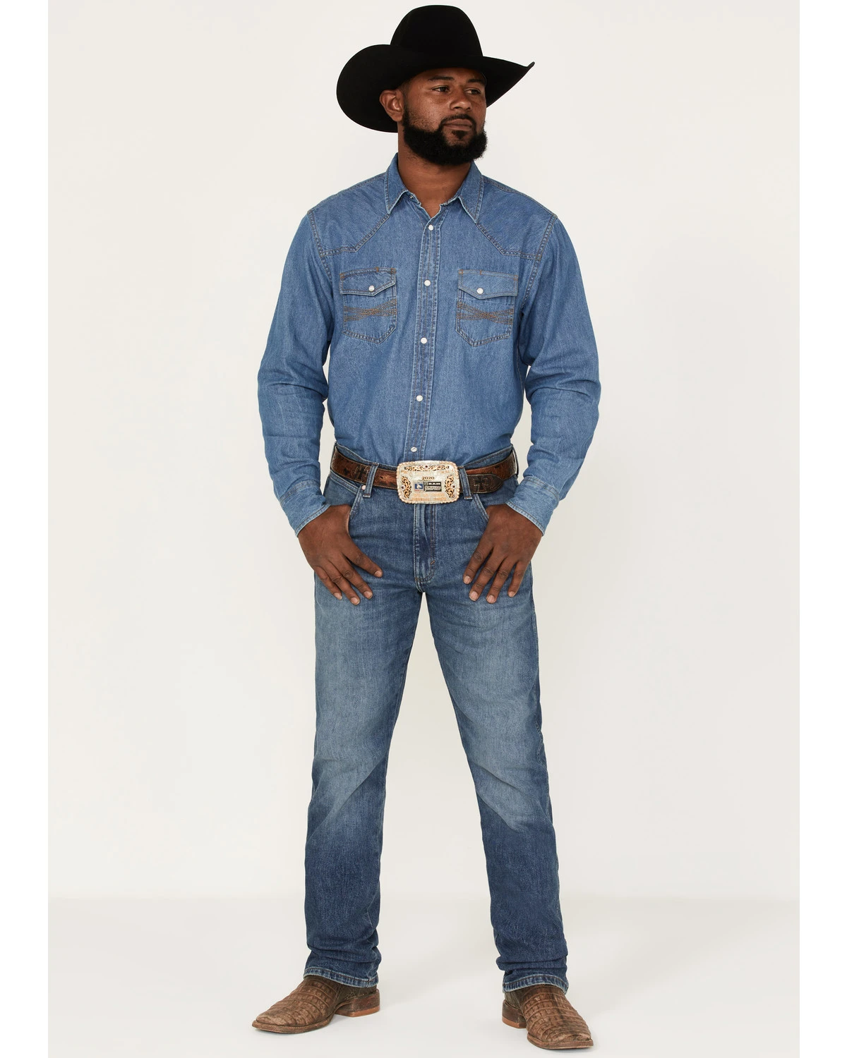 Wrangler Retro Green Men's Faded Indigo Medium Wash Stretch Slim Straight Jeans