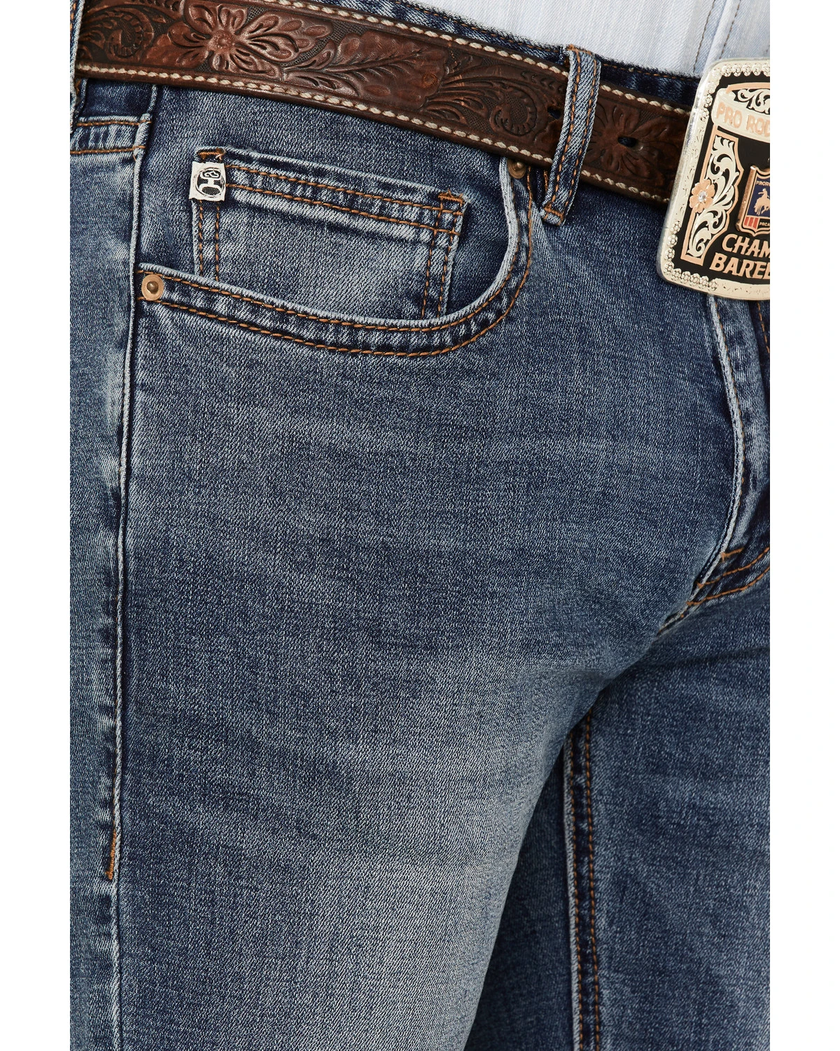 Rock & Roll Denim Men's Hooey Revolver Medium Wash Reflex Stretch Slim Straight Jeans - Image 4