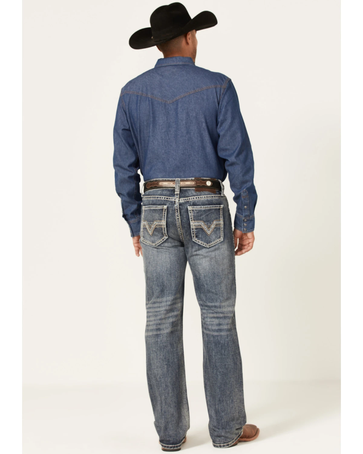 Rock & Roll Denim Men's Double Barrel Medium Wash Two Tone Raise Relaxed Straight Jeans