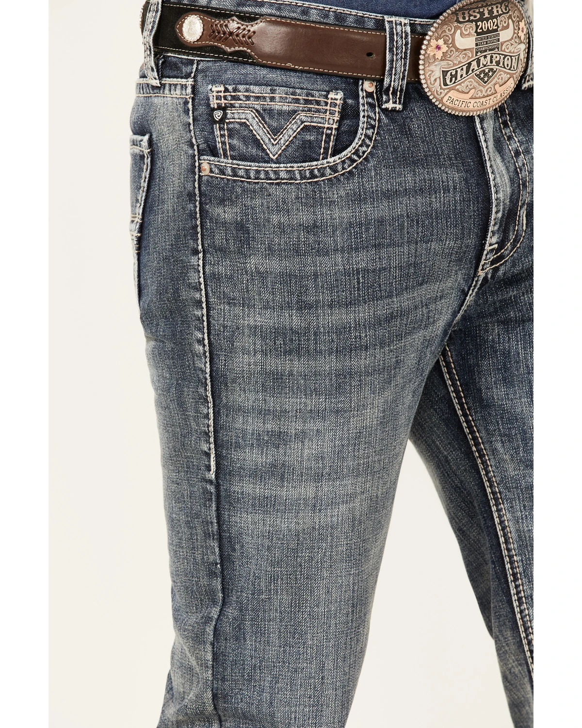 Rock & Roll Denim Men's Double Barrel Medium Wash Two Tone Raise Relaxed Straight Jeans - Image 4