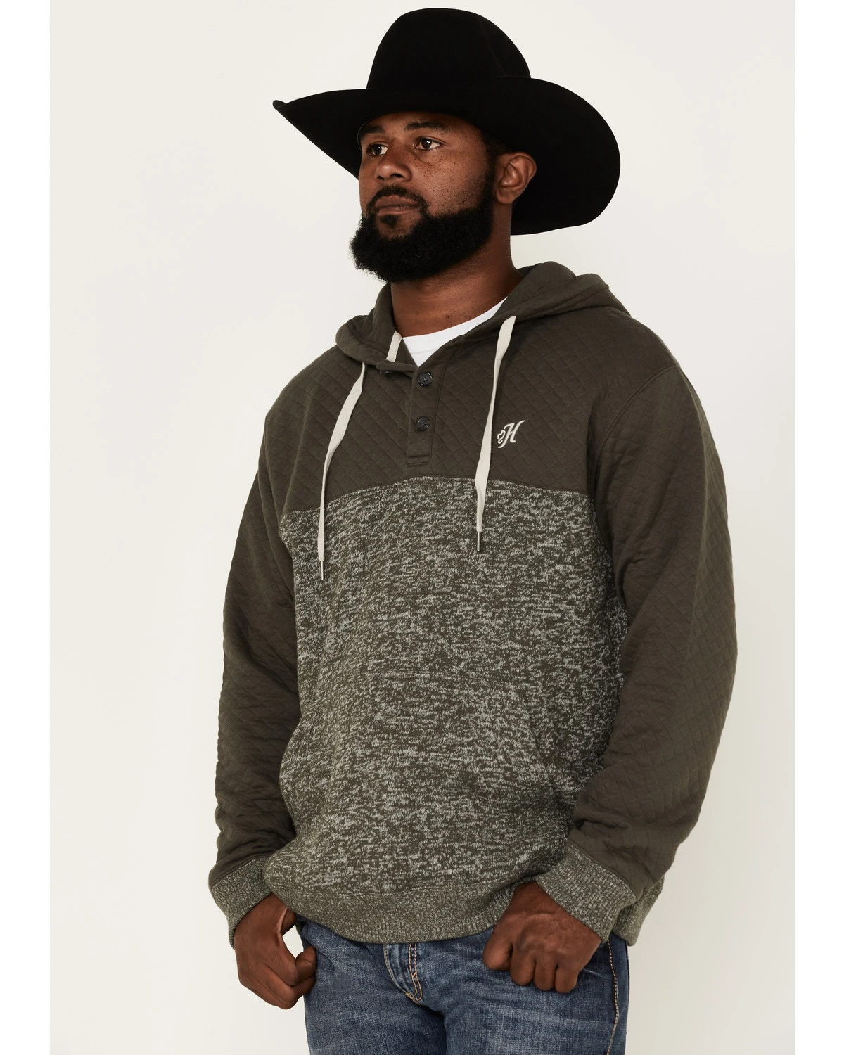 Hooey Men's Jimmy Quilted 1/4 Button Hooded Pullover