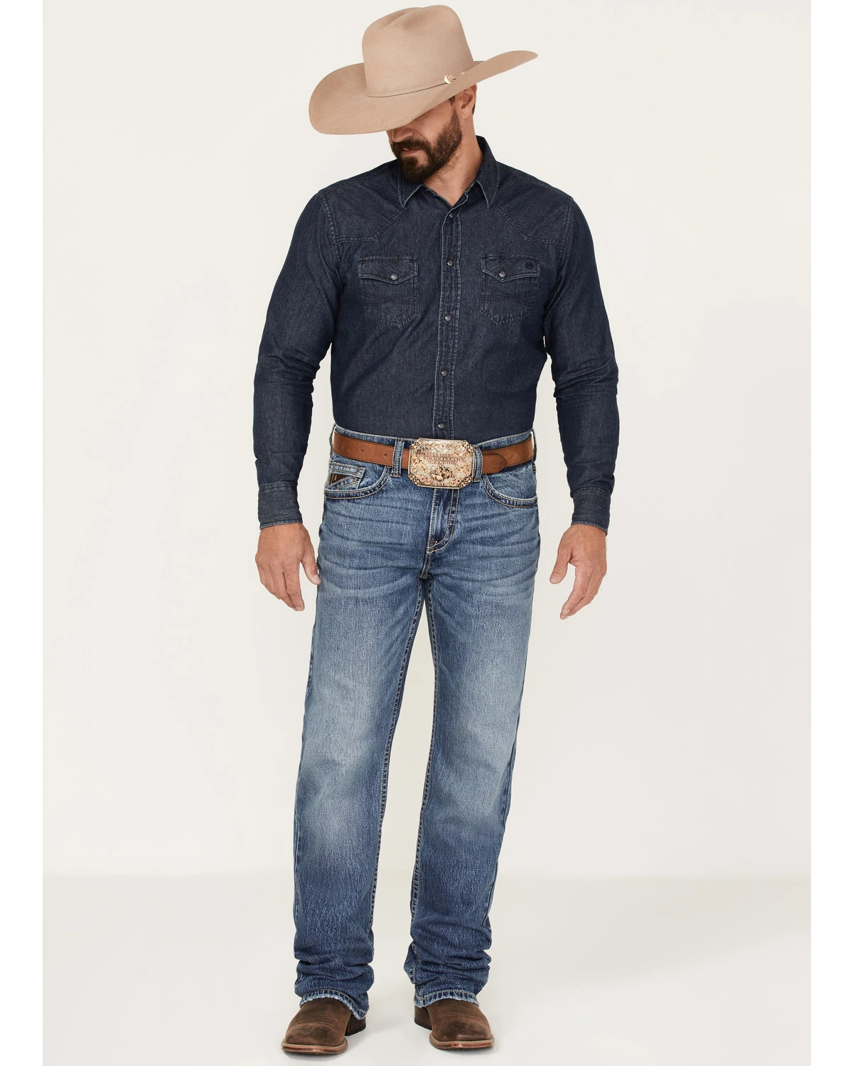 RANK 45 Men's Iron Horse Stackable Straight Dark Wash Heavy Still Stretch Denim Jeans