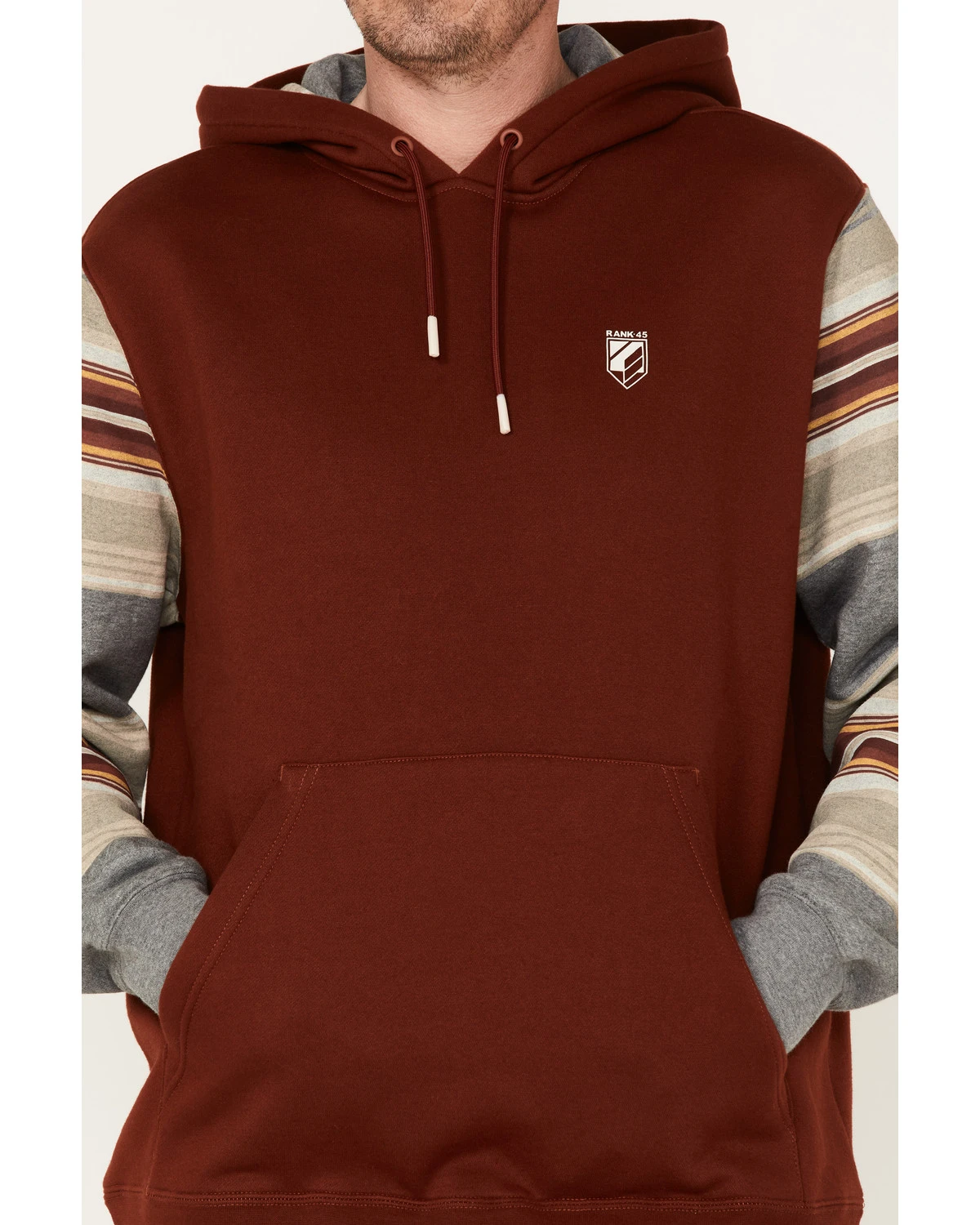 RANK 45 Men's Stripe Sleeve Logo Hooded Sweatshirt - Image 3