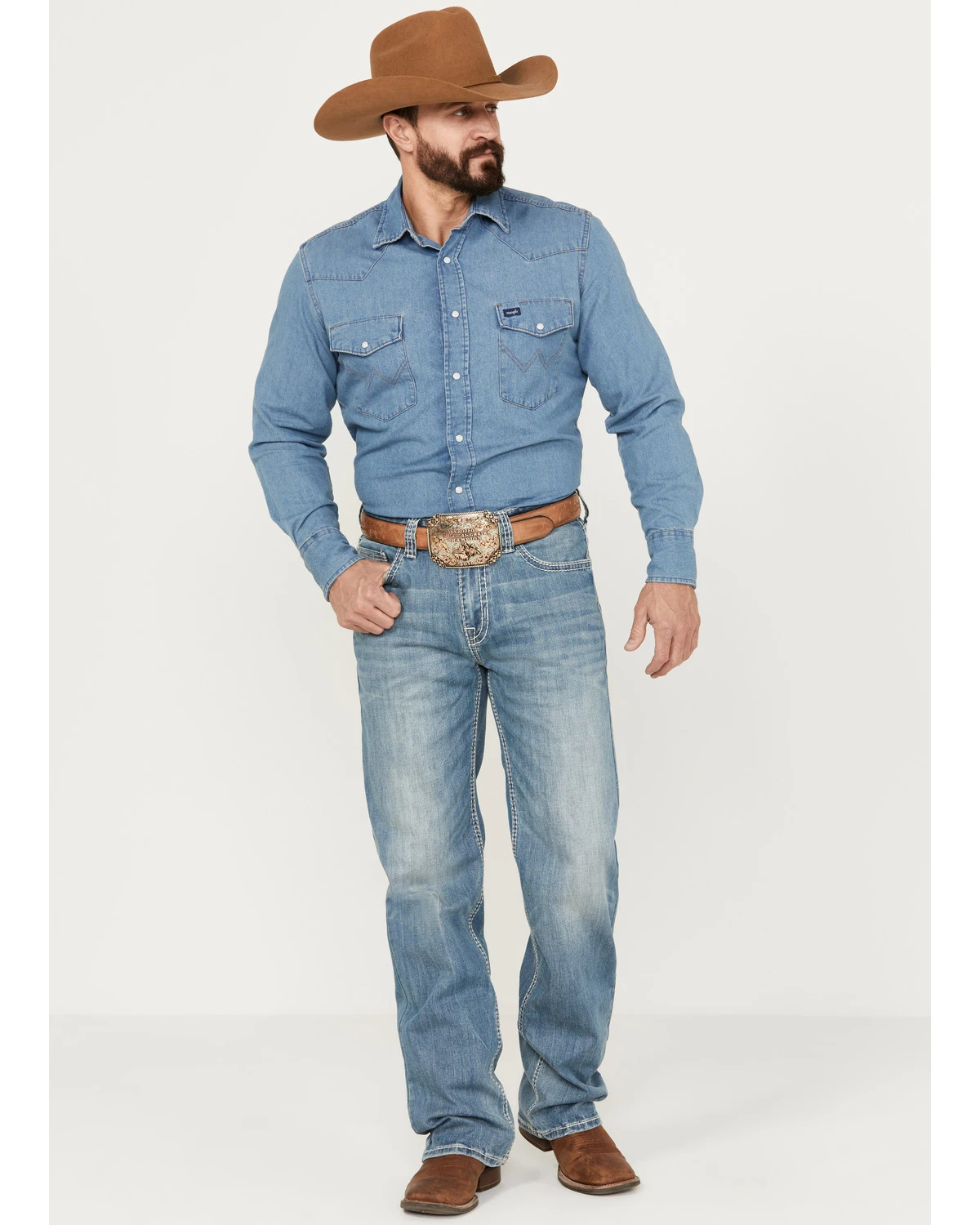 Rock & Roll Denim Men's Double Barrel Light Vintage Wash Relaxed Straight Stretch Jeans - Image 3